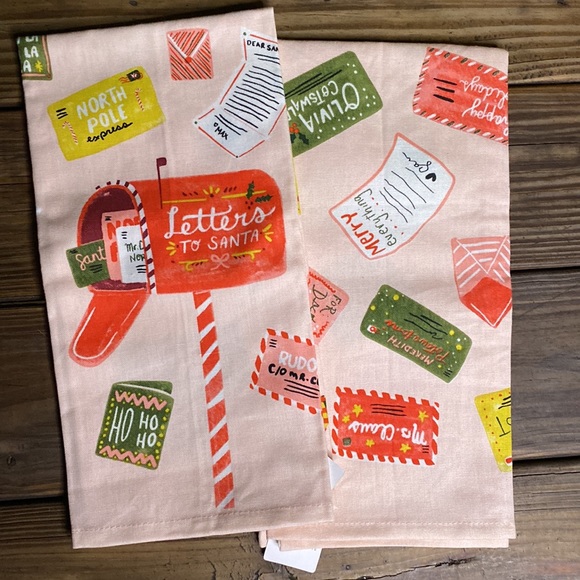 Anthropologie Letters to Santa Dish Towel Bundle - Set of Two Dish Towels - Picture 1 of 16